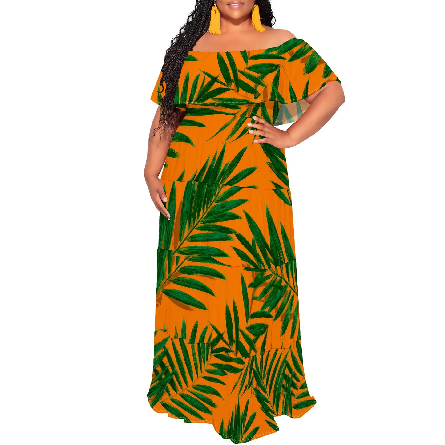 Womens Off The Shoulder Dress Summer Casual Long Ruffle Party Side Split Beach Maxi Dresses with Pockets