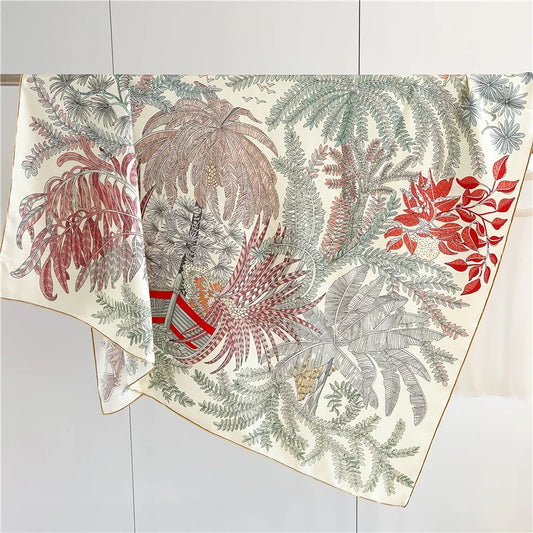 100% Mulberry Scarf Silk Large Shawl Flower Patterns Hem Rolled Edges Scarfs Shawls Bag Bandanas 140CM des Peintres