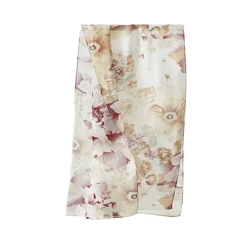AYUNSUE, 8MM 100%Mulberry Slik Shawls, 170cm Women Floral Printed, Gifts Original Design Scarf,  Spring Autumn