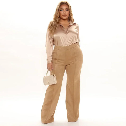 plus Size High Waist Faux Suede Leather Pant Women Slim Straight-leg Casual Stretch Trousers Bodycon 4XL Custom