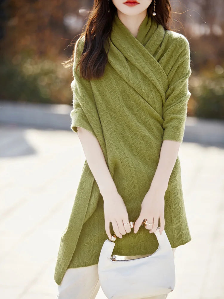Spring and Autumn Trend 100% Pure Wool Shawl Women's Coat Multi-Functional Scarf Wool Knitted Cardigan Super Versatile Sweater