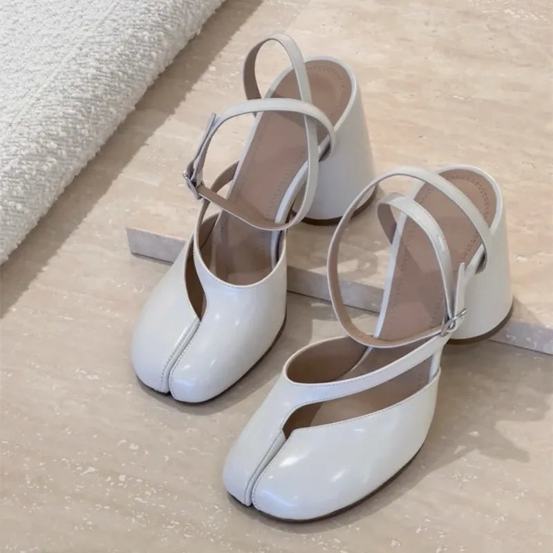 Manufacturer   Ins style Fashion Patent Leather Split Toe Women Pumps Spring Summer Thick High heels Slingbacks Female Tabi Chunky Casual Shoes   Pumps