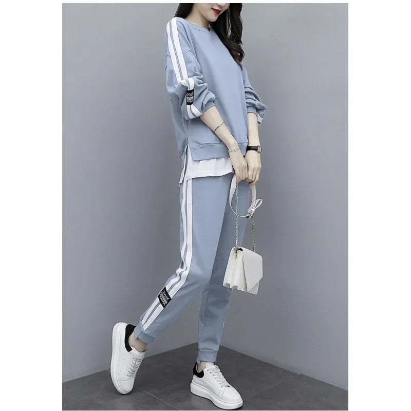 Plus Size  New Casual Sport Suit Sweatshirt Trousers 2-piece Set Loose Fit Fashionable Streetwear For Men Women suits