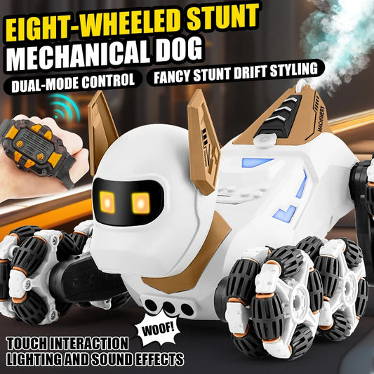Rc Stunt Car 8-Wheel Mechanical Robot Dog with Lights Spray for Kids Remote Gesture Sensing Control Electronic Pet Toy Car
