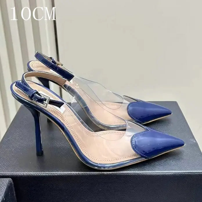 Manufacturer  New Pointy Peach Heart Fine Heel Shoes Sexy Pvc Transparent Film Black Patent Leather High Heel Overhead Sandals   Pumps
