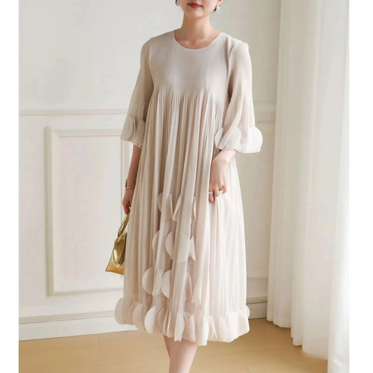 Miyake Pleated  Spring/Summer New Heavy Industry Pluse-sized Women's Dress, Fashionable Patchwork Long Dress