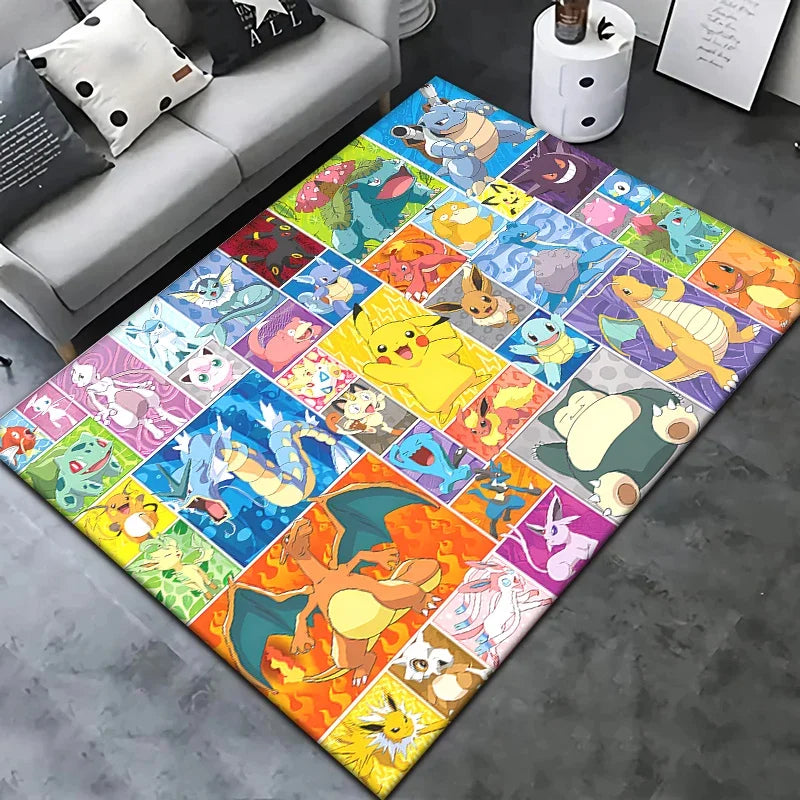 Pokemon Pikachu Cartoon Carpet Rug for Living Room Bedroom Decoration Picnic Camp Kitchen Carpet Crawling Carpet Decoration
