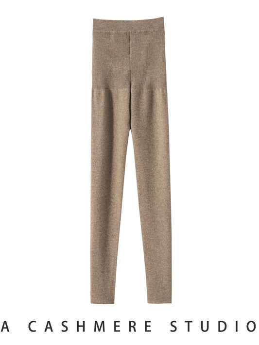 MEETCC Autumn Winter Women 100% Cashmere Legging High Waist Strech Slim Pants Autumn Winter Thick Warm Leggings Skinny Pant
