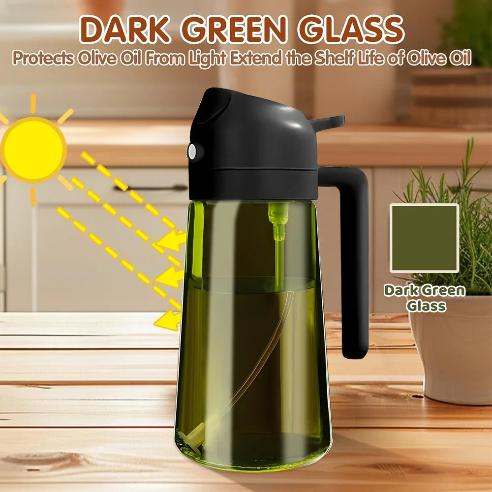 manufacturer  470ML/16oz Light-Blocking Dark Oil Sprayer for Cooking 2 in 1 Olive Oil Dispenser Bottle for Kitchen Dark Green Glass Oil Bottle   Kitchen gadgets