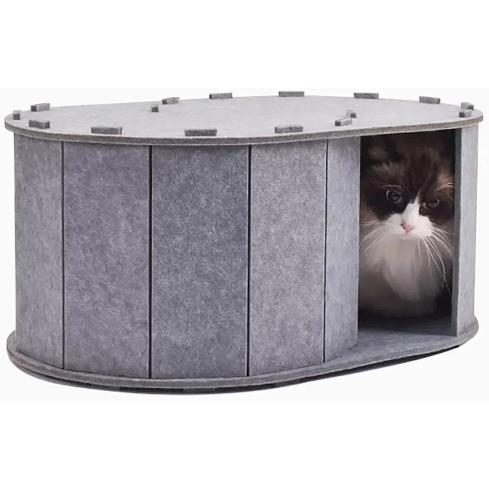 Cat Tunnel Bed for Indoor Cats - Peekaboo Cat Cave with S-Shaped Maze, Multi-Exit Felt Scratching Tunnel & Cozy Hideaway,  cat toy