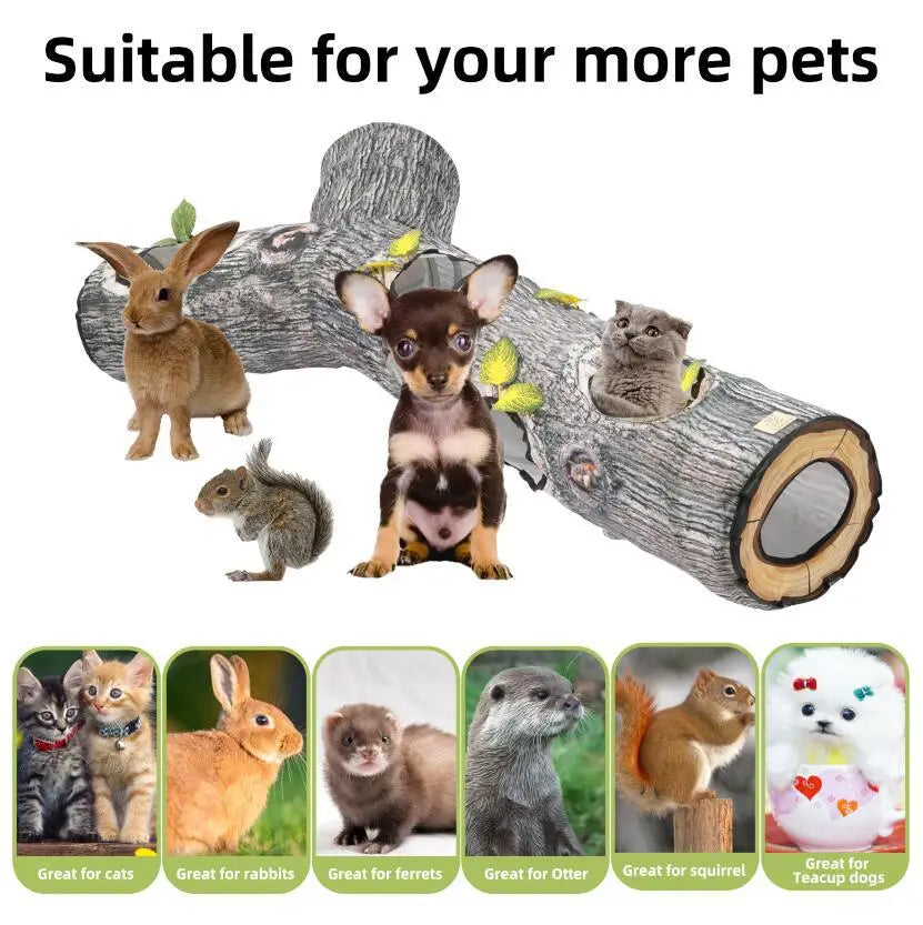 Tree Hole Cat Tunnel Pet Toys Foldable Cat Channel, Tree Grain Tunnel  Self-Service Toys