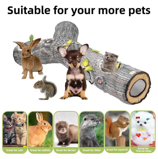 Tree Hole Cat Tunnel Pet Toys Foldable Cat Channel, Tree Grain Tunnel  Self-Service Toys