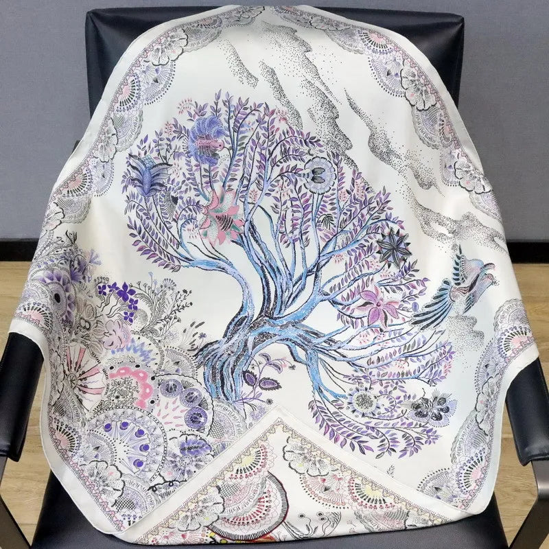 Double Sided 90 Silk Scarf Neckerchief 100% Silk Bandana Scarf Shawl 'Colorful Life Tree'