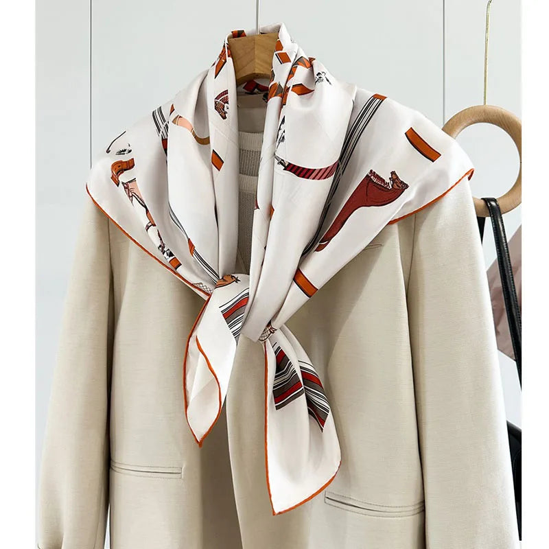 35" Large Square 100% Silk Scarf Neckerchief Double Sided Printing