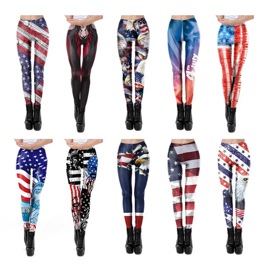 New Trend Women Legging High Waist Tights Sexy Pant Fitness Legins American US Flag Skull 3D Print Female Legging