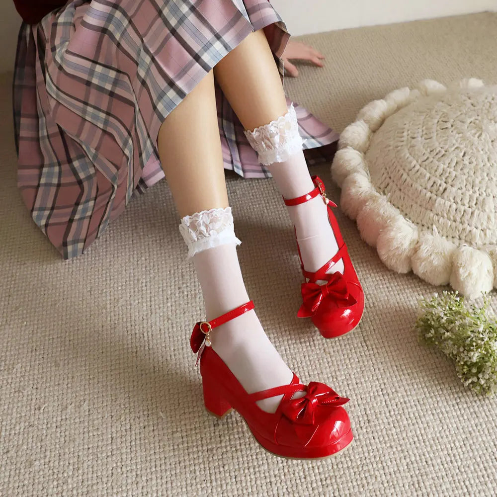 Manufacturer   Glossy Patent Leather Lolita Shoes Women Red Bride Wedding Party Strappy Platform Mary Janes Pumps Ankle Strap Block Cuban Heels   Pumps