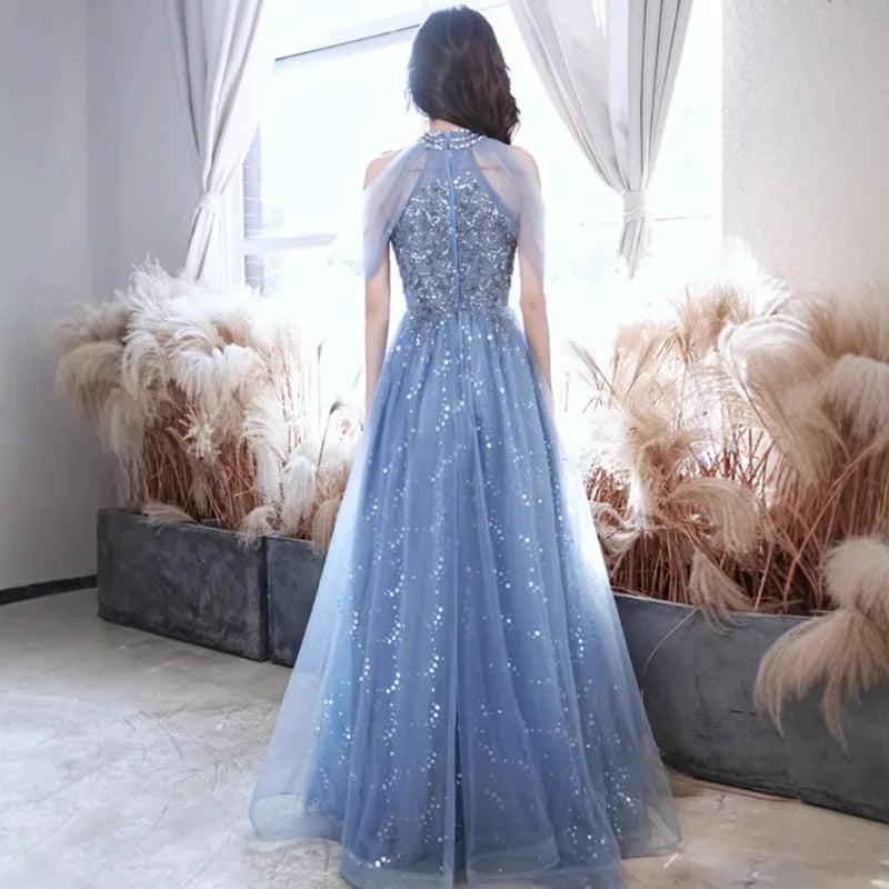 Evening Gown for Women New Style Elegant Temperament Socialite Long Style Host French Banquet Blue Long Style Dress