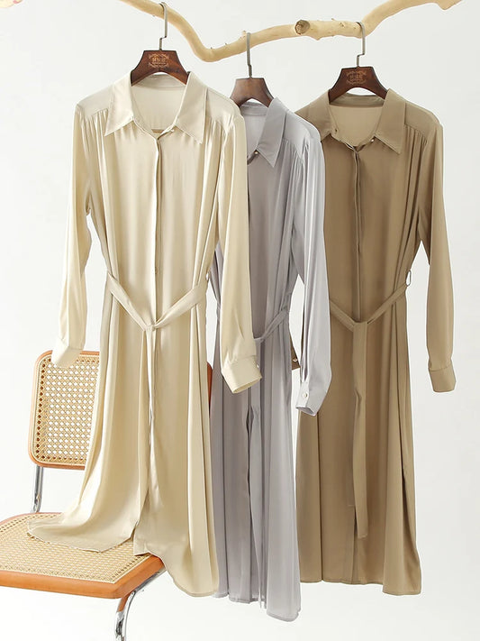 Fimtairah 6A Real Pure  silk dress Women Spring Dress sleeved    long skirt    new mulberry silk  Tops  A -line Lady Dress
