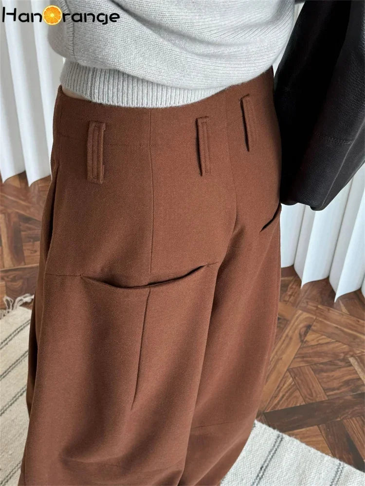 HanOrange  Winter Wide Leg Pant Women Straightening Thick Trousers White/Black/Dark Brown