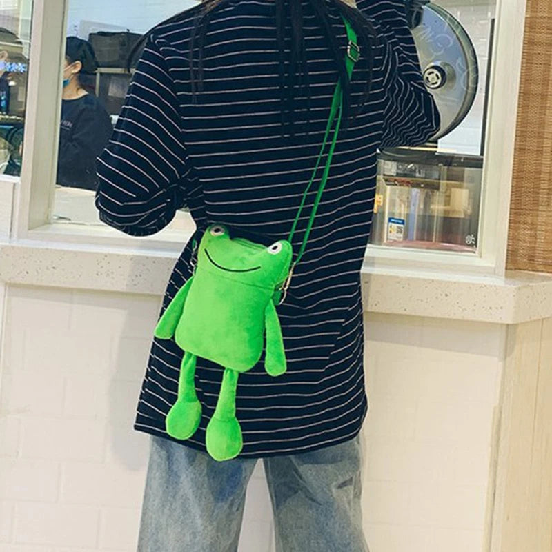 Lovley Plush Green for Frog Shoulder Bag Cartoon Bag for Family Gather
