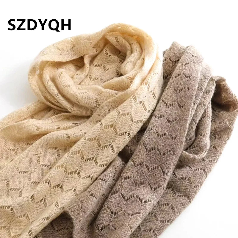New Arrival Autumn Winter 100% Pure Cashmere Knitted Women Scarf Solid Color Poncho Warm Fashion Capes Lady High Quality Scarves