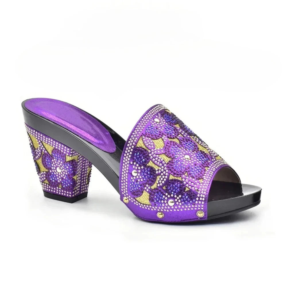 Manufacturer   Gold Color Women Slippers Shoes African Women Wedding Shoes Elegant Italian Woman Shoes with Stone High Heels Woman Summer Pumps   Pumps