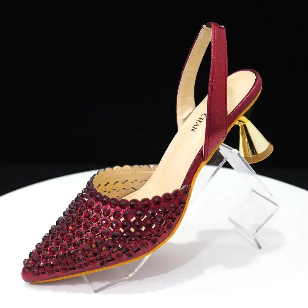 Manufacturer   Venus Chan Pointed Toe Heels for Women  Elegant Party Wine Color Full Diamond Pumps Italian Shoes and Bags Matching Set   Pumps