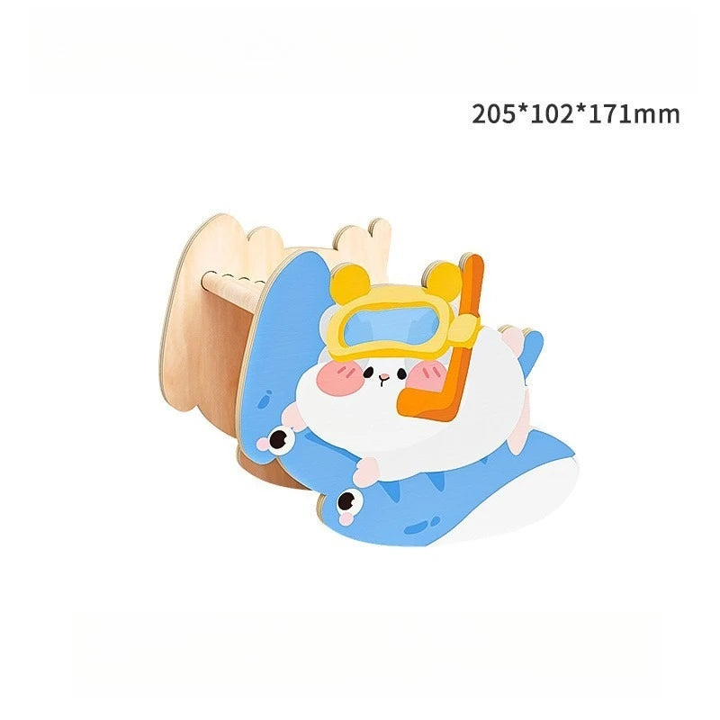 Hamster Wooden Hideout Toy Deep Sea Theme Small Pet Habitat Decor Ocean Style Escape House with Tunnel Platform Cage Accessories