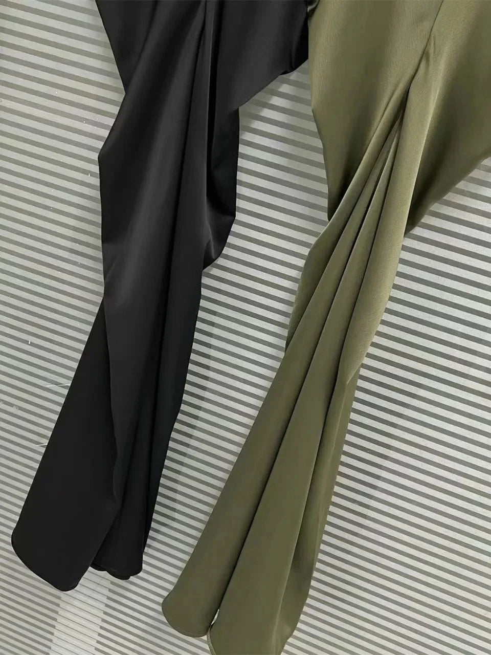 Women Satin Bat Sleeve Long Dress Temperament Slim Fit and Slimming Robe for Lady Spring Summer