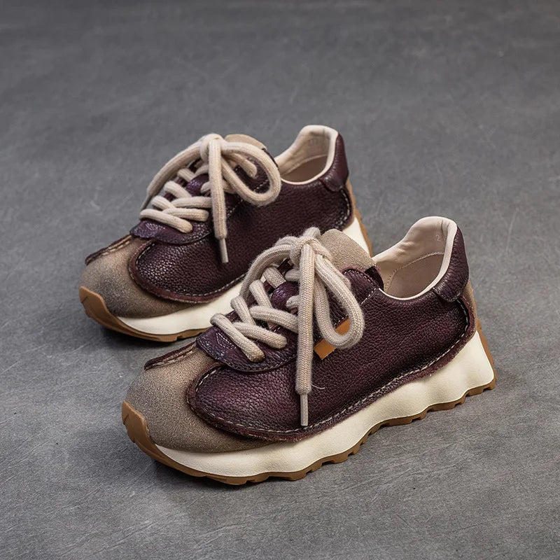 Manufacturer   Lace-up Women's Flat Shoes Genuine Leather Sneakers Mixed Colors New Handmade Comfortable Retro Platform Sneakers    Sneakers