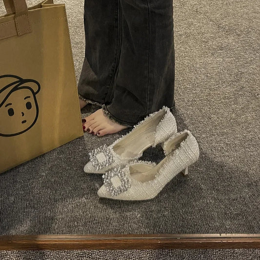 Manufacturer   Summer  French Design Pointed Toe High Heels Crystal Embellished Slim Stiletto Women's Single Shoes Elegant Minimalist Footw   Pumps