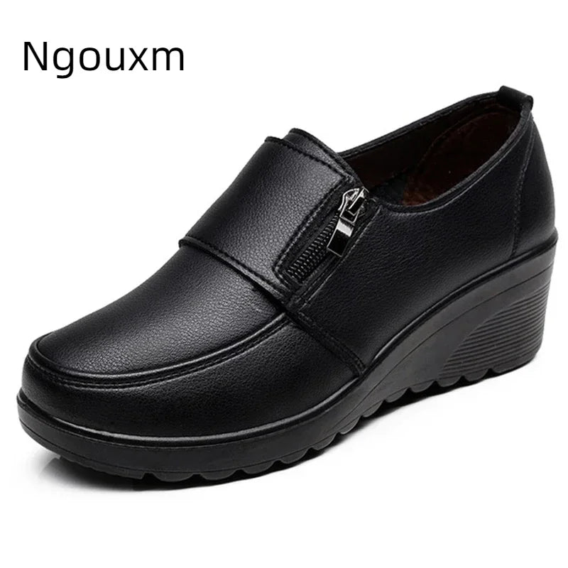 Manufacturer   Ngouxm Spring Autumn Women Pumps Wedges Shoes Woman Genuine Leather Casual Shoes Mother High Heels Shoes   Pumps
