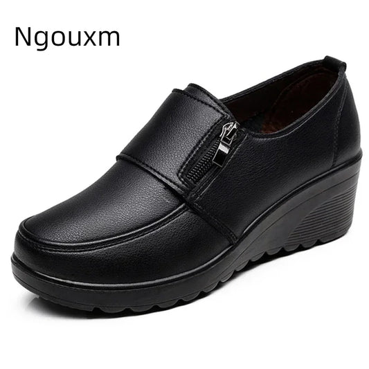 Manufacturer   Ngouxm Spring Autumn Women Pumps Wedges Shoes Woman Genuine Leather Casual Shoes Mother High Heels Shoes   Pumps