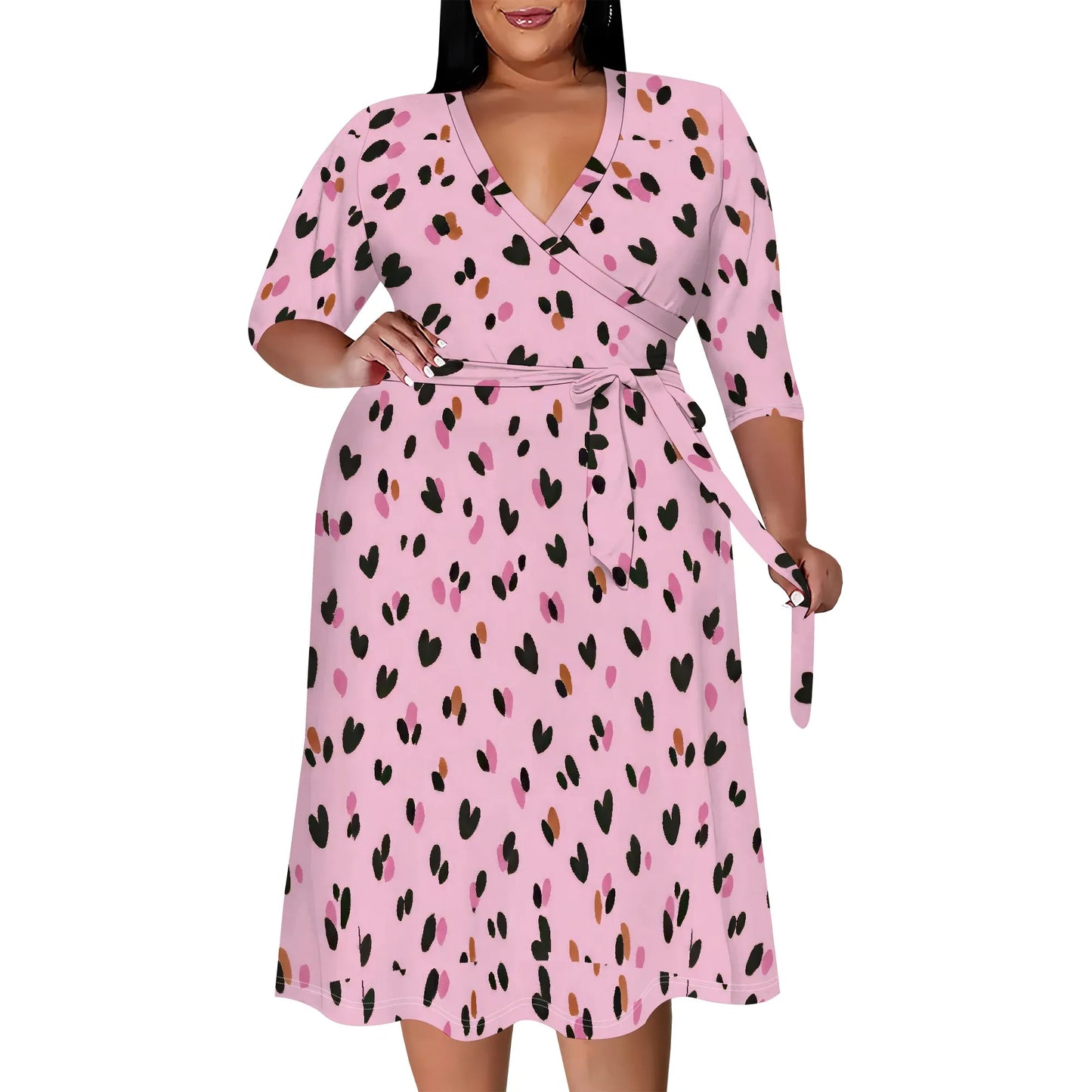 Women's Floral Print Maxi Dresses Summer with Pockets Casual 3/4 Sleeve V-Neck Wrap Tie Waist Long Dress