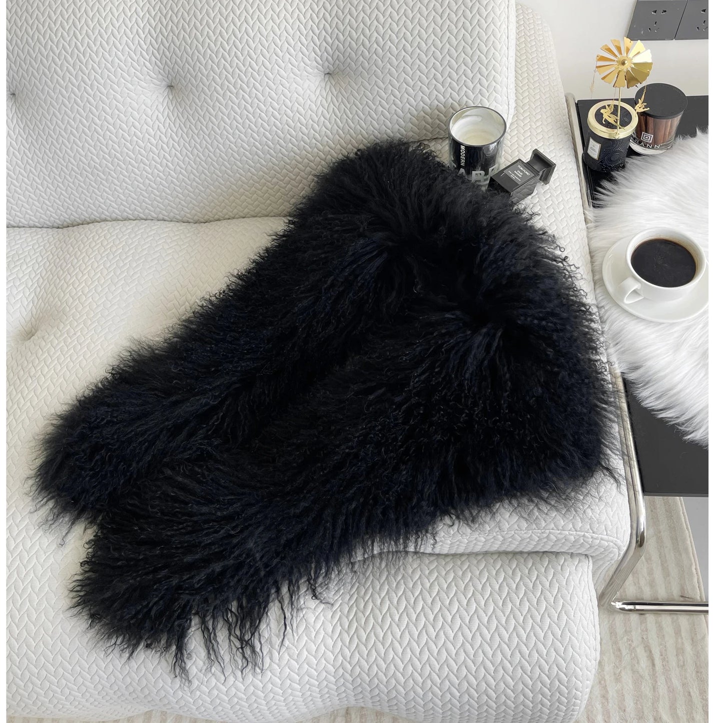 Real Mongolian Sheep Fur Shawl Real Fur Scarf Laarge Fluffy Thick Winter Scarves Woman Fashion Coat Collar Overcoat Accessories