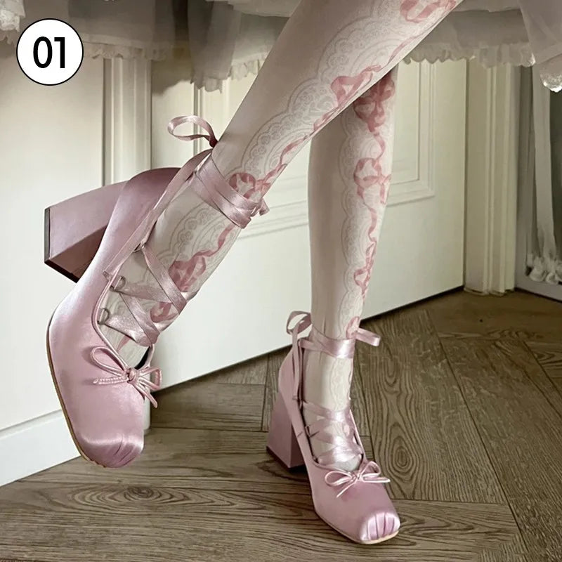 Manufacturer   9cm Chunky Heels Lolita Pumps Shoes Spring Summer French Style Women Mary Janes Shoes Lace Up Ballet Style Single Shoes   Pumps