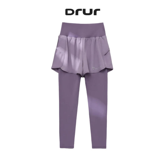 DRUR Women Gym Cropped Trousers Summer Lightweight 2 in 1 Yoga Pants Female High Waist Sports Leggings Fitness Running Tights   pant