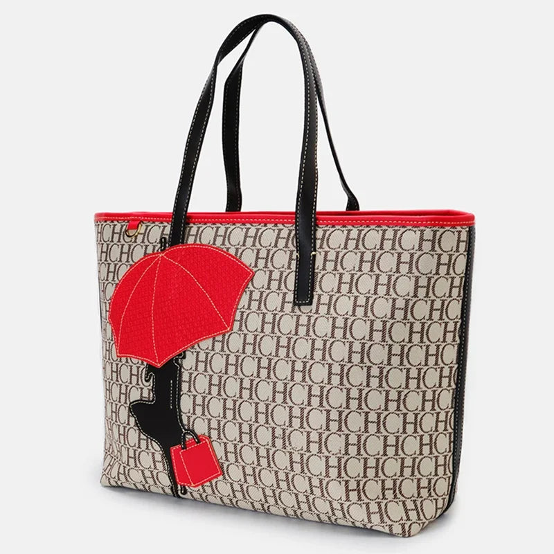 CH Letter Zipper Brand Fashion Elegant Large Capacity Ladies Shoulder Bag Knitting Pattern Design High Quality Ladies Handbag