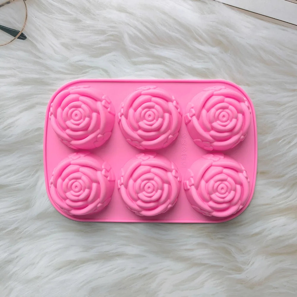 manufacturer  6 Holes Rose Flower Handmade Soap Candle Silicone Mold Heart shape DIY Cake Chocolate Baking Tools Ice Cube Making Mould   Kitchen gadgets
