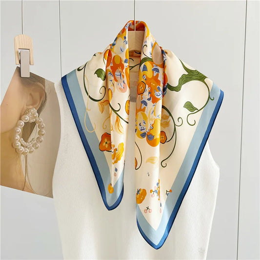 100% Natural Silk Scarf for Women Print Bufanda Mujer Real Silk Headscarf 65x65cm Bandanas Silk Scarves Square Neckscarf Wraps