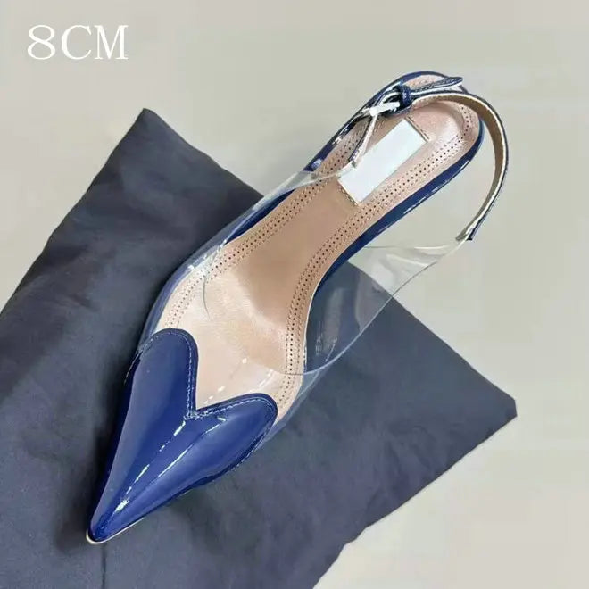 Manufacturer  New Pointy Peach Heart Fine Heel Shoes Sexy Pvc Transparent Film Black Patent Leather High Heel Overhead Sandals   Pumps