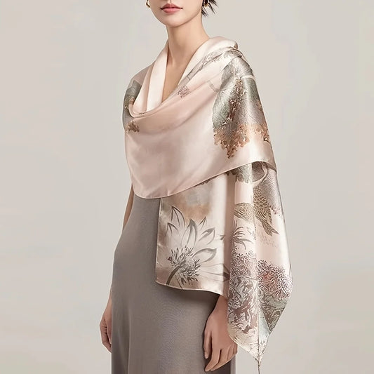 New Silk Scarf Mulberry Silkworm Shawl Women's Day Mother's Gift for Elders Mother's Day 100% Real Silk Satin Size: