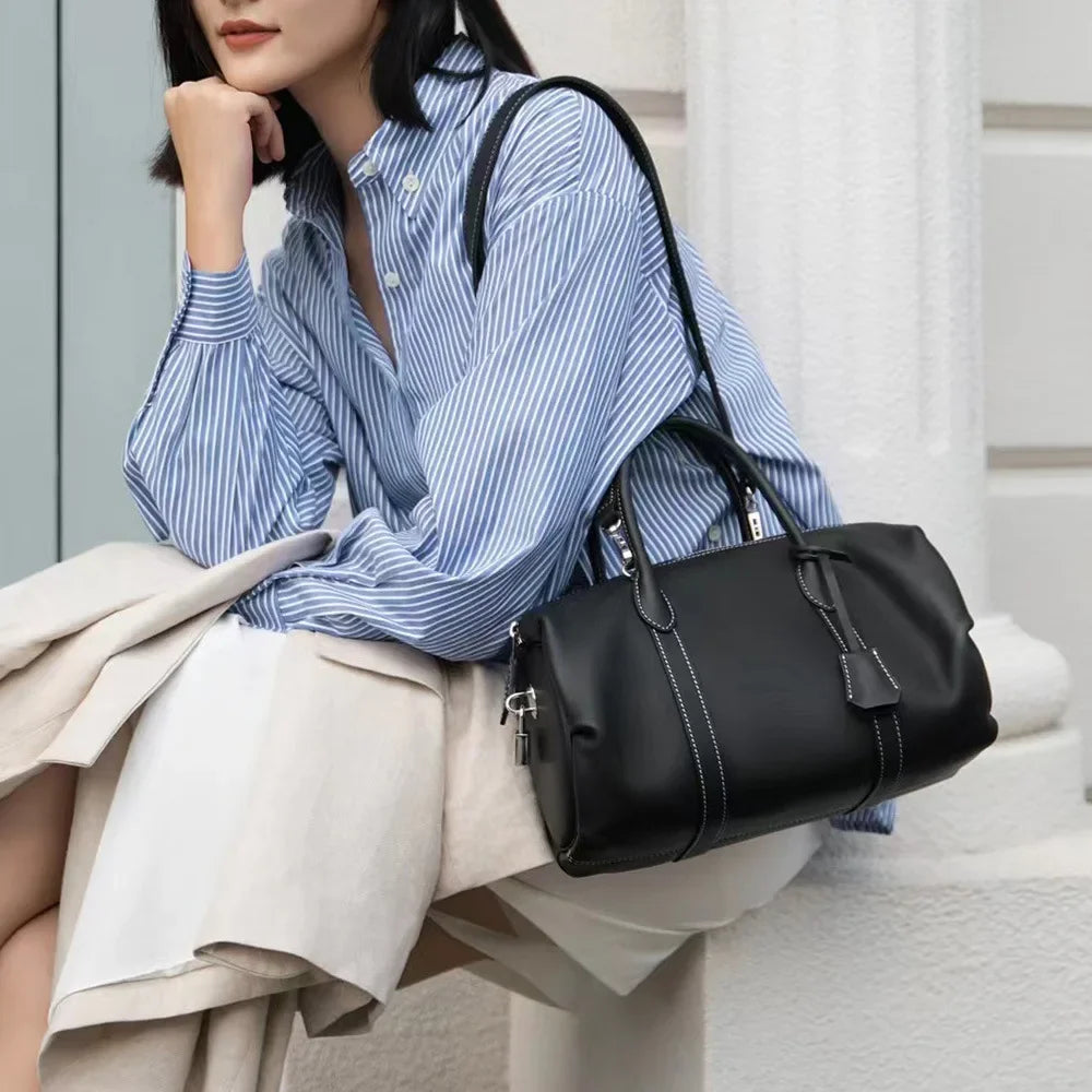 New Style Genuine Leather Women's Bag Large Capacity Commuter Handbag Vintage Single Shoulder Bag Motorcycle Equipment Acce