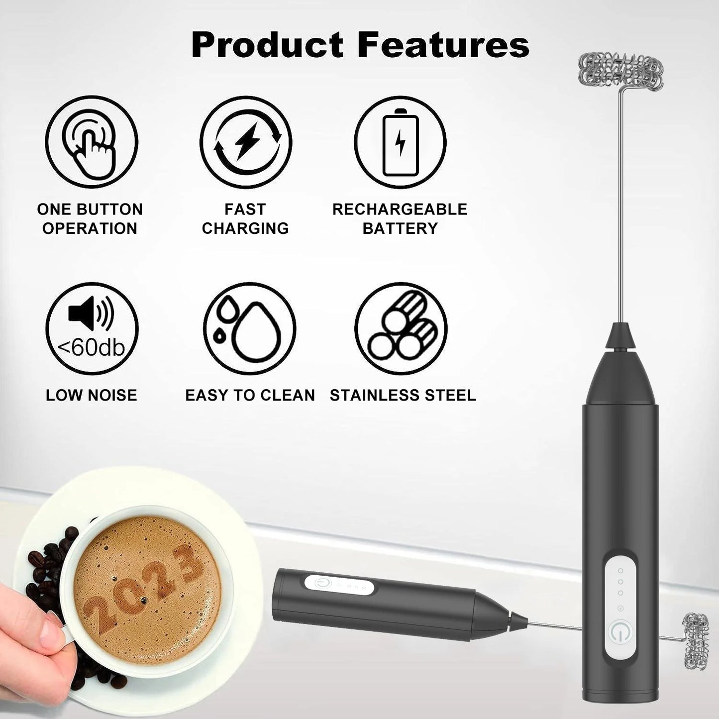 manufacturer  MINI Milk Frother USB Rechargeable 3 Speeds Foam Maker Coffee Whisk Mixer Electric Handle Blender Egg Beater   Kitchen gadgets