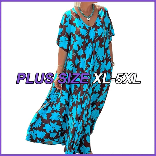 Plus Size Dresses Women Loose Comfortable Leaf Print Pattern Frocks 4XL 5XL Summer Beach Travel Home Essential Casual Clothing dress