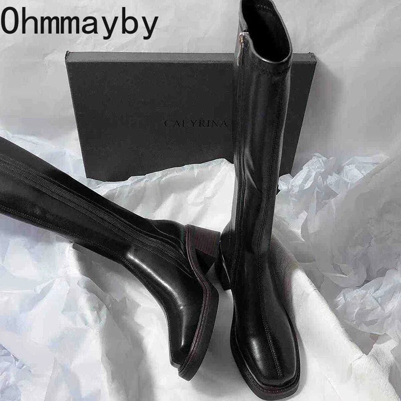 Manufacturer   Vintage Thick Heel Women Knee High Boots Fashion Side Zippers Shoes Autumn Winter Ladies Concise Long Botas De Mujer   boots
