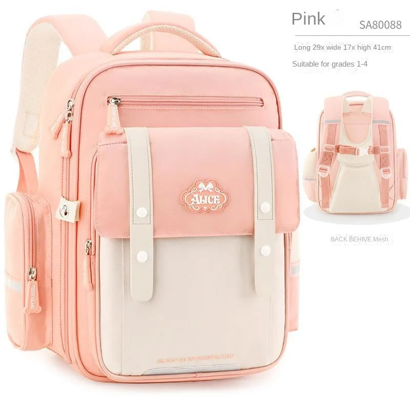 Disney New Girl School Bag Alice Grade 1-4 Primary Student Shoulder Orthopedic Backpack Large Capacity Light Kids Gifts Mochilas