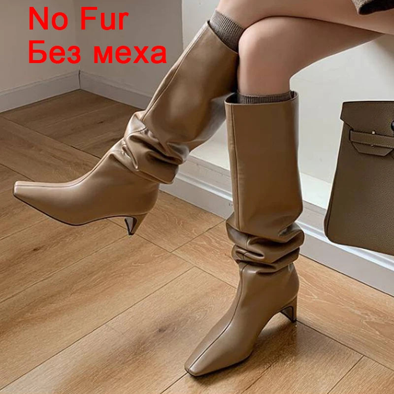 Manufacturer   JOZHAMTA Size 34-43 Women Real Leather Long Boots Fashion High Heels Shoes For Winter Boots Office Lady Daily Dress Shoes   boots