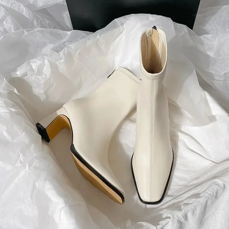 Manufacturer   Vintage Warm Cotton Women Ankle Boots Fashion Elegant Square Toe Shoes Autumn Winter Thick Heel Women's Short Booties   boots