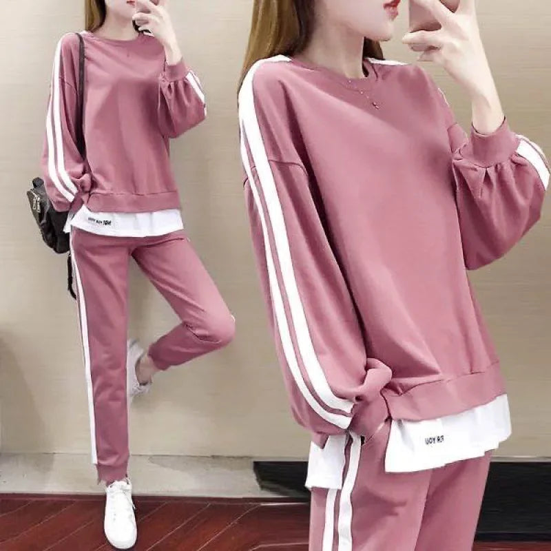 Plus Size  New Casual Sport Suit Sweatshirt Trousers 2-piece Set Loose Fit Fashionable Streetwear For Men Women suits